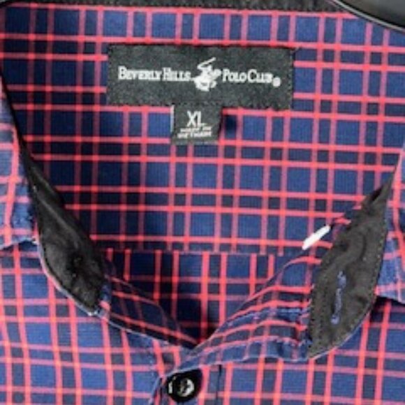 Beverly Hills Polo Club Button Down Men’s Shirt Long Sleeve Plaid - Picture 2 of 4